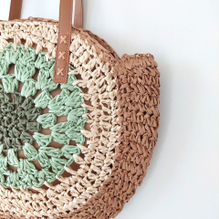 Strohtasche Ibiza Style Strandtasche rund - mint natur