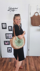 Strohtasche Ibiza Style Strandtasche rund - mint natur