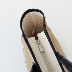 Basttasche Shopper Tote Bag - schwarz beige