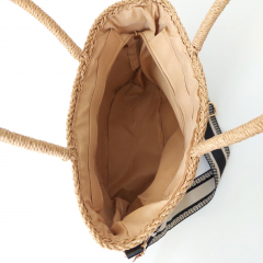 Strohtasche mit Streifenband & Taschengurt, beige