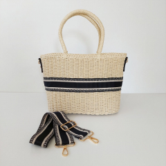 Strohtasche mit Streifenband & Taschengurt, natur