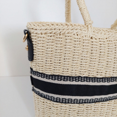 Strohtasche mit Streifenband & Taschengurt, natur