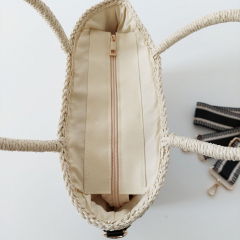 Strohtasche mit Streifenband & Taschengurt, natur