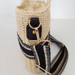Strohtasche mit Streifenband & Taschengurt, natur