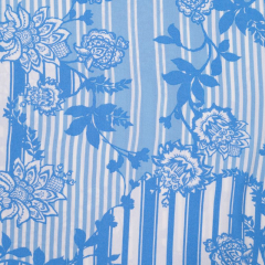 Viskose Stoff Blusenstoff Webware Blumenranken Streifen, hellblau wei