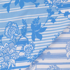 Viskose Stoff Blusenstoff Webware Blumenranken Streifen, hellblau wei