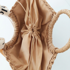 Korbtasche Strohtasche mit Webband - beige