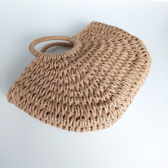 Korbtasche Strohtasche mit Webband - beige