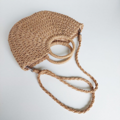 Korbtasche Strohtasche mit Webband - beige