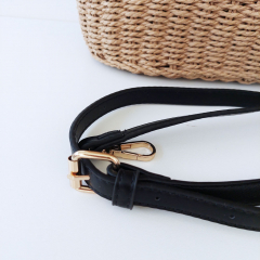 Strohtasche Shopper Henkel aus Lederimitat, schwarz beige