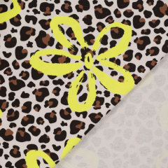 Sweatstoff French Terry Leopardenmuster Blumen, neongelb schwarz beige ecrue