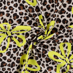 Sweatstoff French Terry Leopardenmuster Blumen, neongelb schwarz beige ecrue