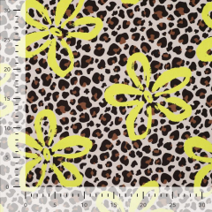 Sweatstoff French Terry Leopardenmuster Blumen, neongelb schwarz beige ecrue