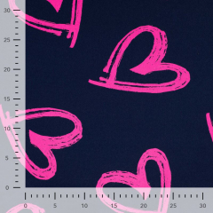 Sweatstoff French Terry Herzen, neonpink dunkelblau navy