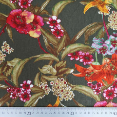 Viskosestoff Borkenkrepp Blusenstoff Blumen orange gelb dunkelpink khaki