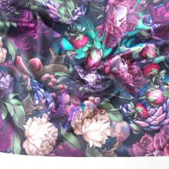 Samtstoff Velourstoff tropische Blumen Bltter, beere altrosa lila