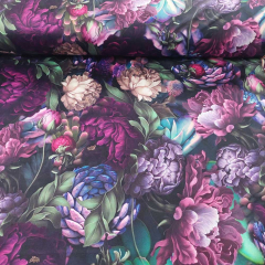 Samtstoff Velourstoff Blumen Bltter, blau beere bordeaux