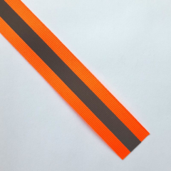 Reflektorband Ripsband Streifen 2.5 cm, neonorange silbergrau