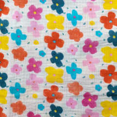 Musselin Double Gauze Blumen, bunt wei
