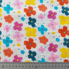 Musselin Double Gauze Blumen, bunt wei