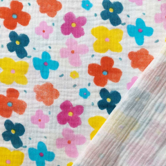 Musselin Double Gauze Blumen, bunt wei