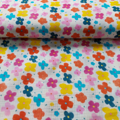 Musselin Double Gauze Blumen, bunt wei