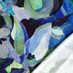 Viskose Jerseystoff abstraktes Muster Aquarell Stil, dunkelblau grn hellblau