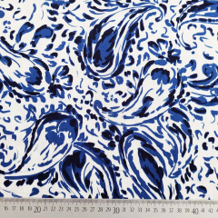 EINZELSTCK 1 m Viskose Stoff Paisleymuster, blau wei