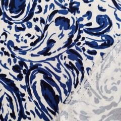 EINZELSTCK 1 m Viskose Stoff Paisleymuster, blau wei