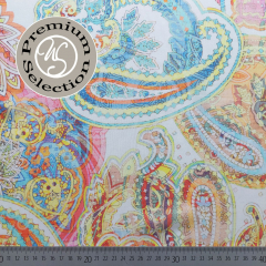 2,1 m-Stck Viskose Webware Libert Selvaggia Paisleymuster - gelb orange blau wei - Made in Italy