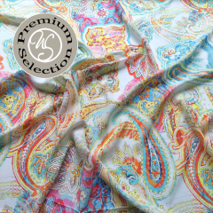 2,1 m-Stck Viskose Webware Libert Selvaggia Paisleymuster - gelb orange blau wei - Made in Italy