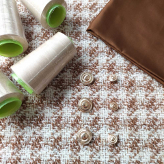 Woll-Tweed Stoff mit Hahnentrittmuster - braun cremewei - Made in Italy