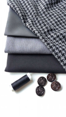 Woll-Tweed Stoff Hahnentrittmuster - grau schwarz - Made in Italy