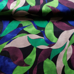 Viskosesatin Stoff Webware seidiger Glanz Bltter Muster - blau grn bordeaux ecrue schwarz