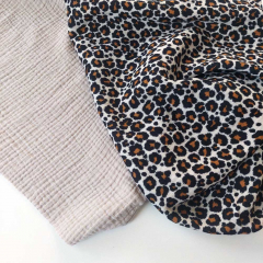 Musselin Stoff Double Gauze Leoparden Muster, camel schwarz beige