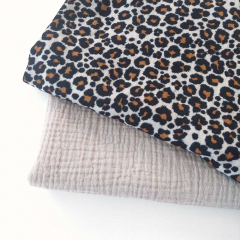 Musselin Stoff Double Gauze Leoparden Muster, camel schwarz beige