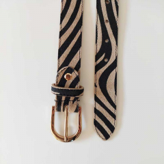 Wildledergrtel Animal Print Zebra Gr. 100 (119 cm) goldene Schnalle - beige schwarz - Made in Italy