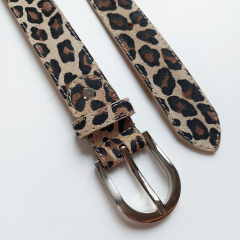 Wildledergrtel kleines Leopardenmuster Gr. 90 -silberne Schnalle, beige schwarz
