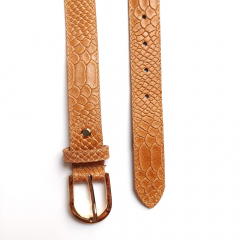 Ledergrtel Damen Krokoprgung - Gr. 85 - gold Schnalle - camel