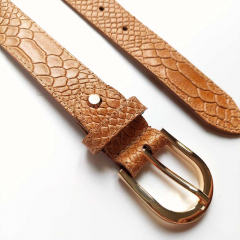 Ledergrtel Damen Krokoprgung - Gr. 85 - gold Schnalle - camel