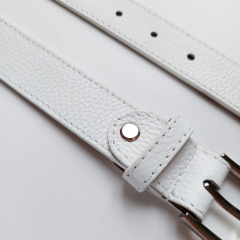 Ledergrtel Damen geprgte Optik - Gr. 90 - silber Schnalle - wei - Made in Italy