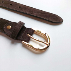 Wildledergrtel  uni Gr. 85 (104 cm) goldene Schnalle - dunkelbraun - Made in Italy