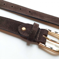 Wildledergrtel  uni Gr. 85 (104 cm) goldene Schnalle - dunkelbraun - Made in Italy