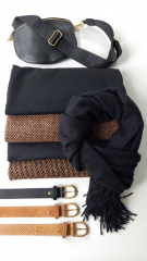 Wollstoff Woolblend weich uni schwarz - Made in Italy