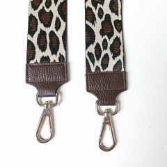 Taschengurt Taschenriemen Leoparden Muster -schwarz braun beige-dunkelbraunes Leder -silber Schnallen