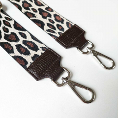 Taschengurt Taschenriemen Leoparden Muster -schwarz braun beige-dunkelbraunes Leder -silber Schnallen