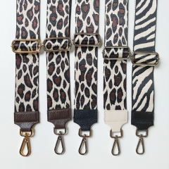 Taschengurt Taschenriemen Leoparden Muster -schwarz braun beige-dunkelbraunes Leder -silber Schnallen