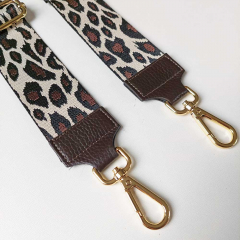 Taschengurt Taschenriemen Leoparden Muster -schwarz braun beige-dunkelbraunes Leder -gold Schnallen