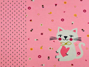 Jersey Katze Blumen Panel 3 in 1, rosa