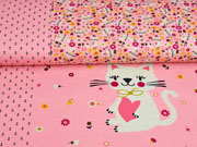 Jersey Katze Blumen Panel 3 in 1, rosa